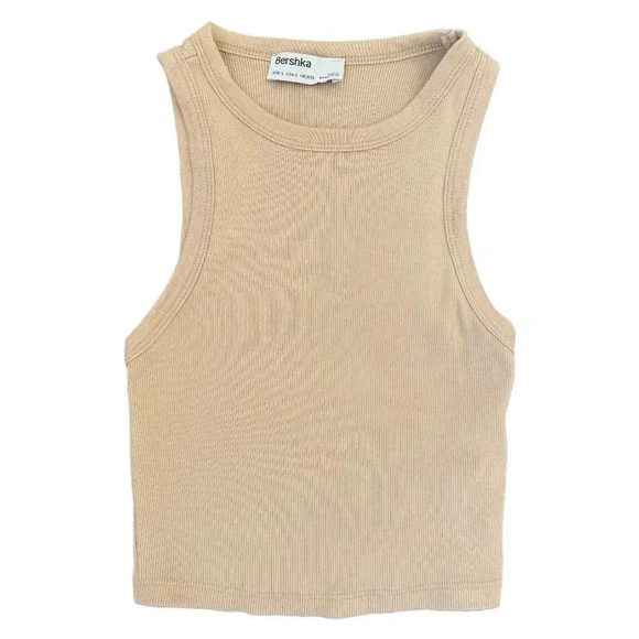 Bershka Ribbed Crop Tank Tops Bundle | Orange & Beige Knit Stretch Basics| Small - Picture 5 of 8
